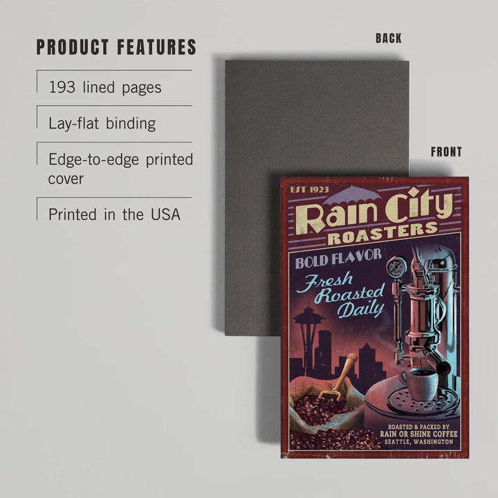 Lined 6x9 Journal, Seattle, Washington, Coffee Roasters Vintage Sign, Lay Flat, 193 Pages, FSC paper