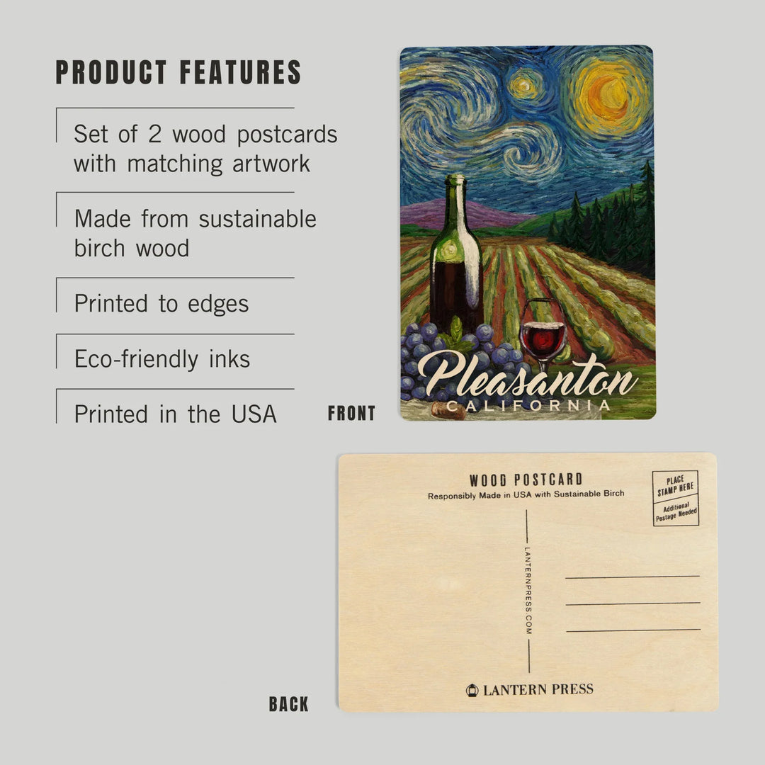 Pleasanton, California, Vineyard, Starry Night, Wood Sign and Postcards
