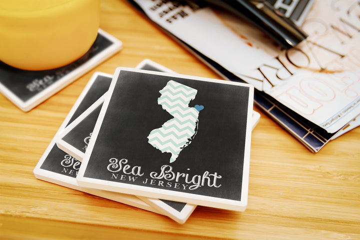 Sea Bright, New Jersey, Chalkboard, Coaster Set