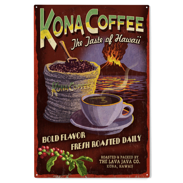 Hawaii, Kona Coffee Vintage Sign, Wood Sign and Postcards
