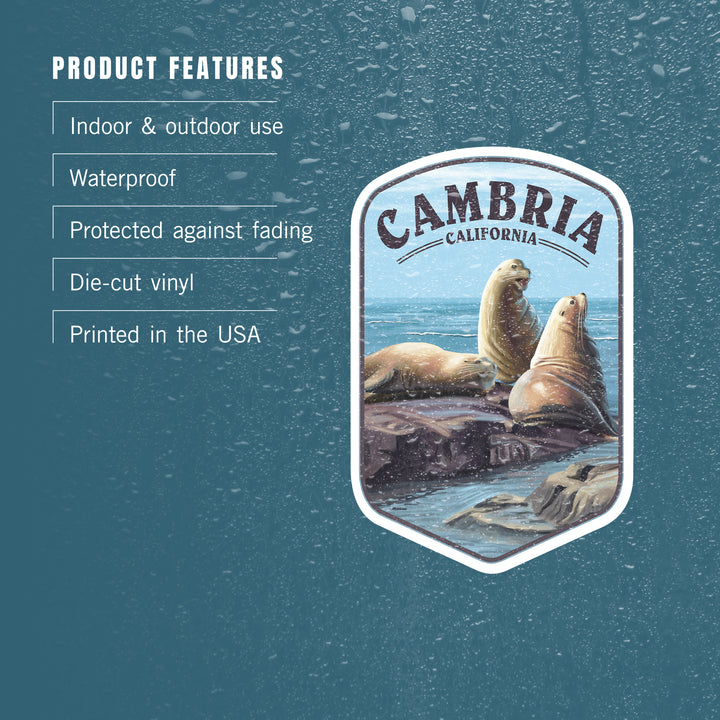 Cambria, California, Sea Lions, Contour, Vinyl Sticker
