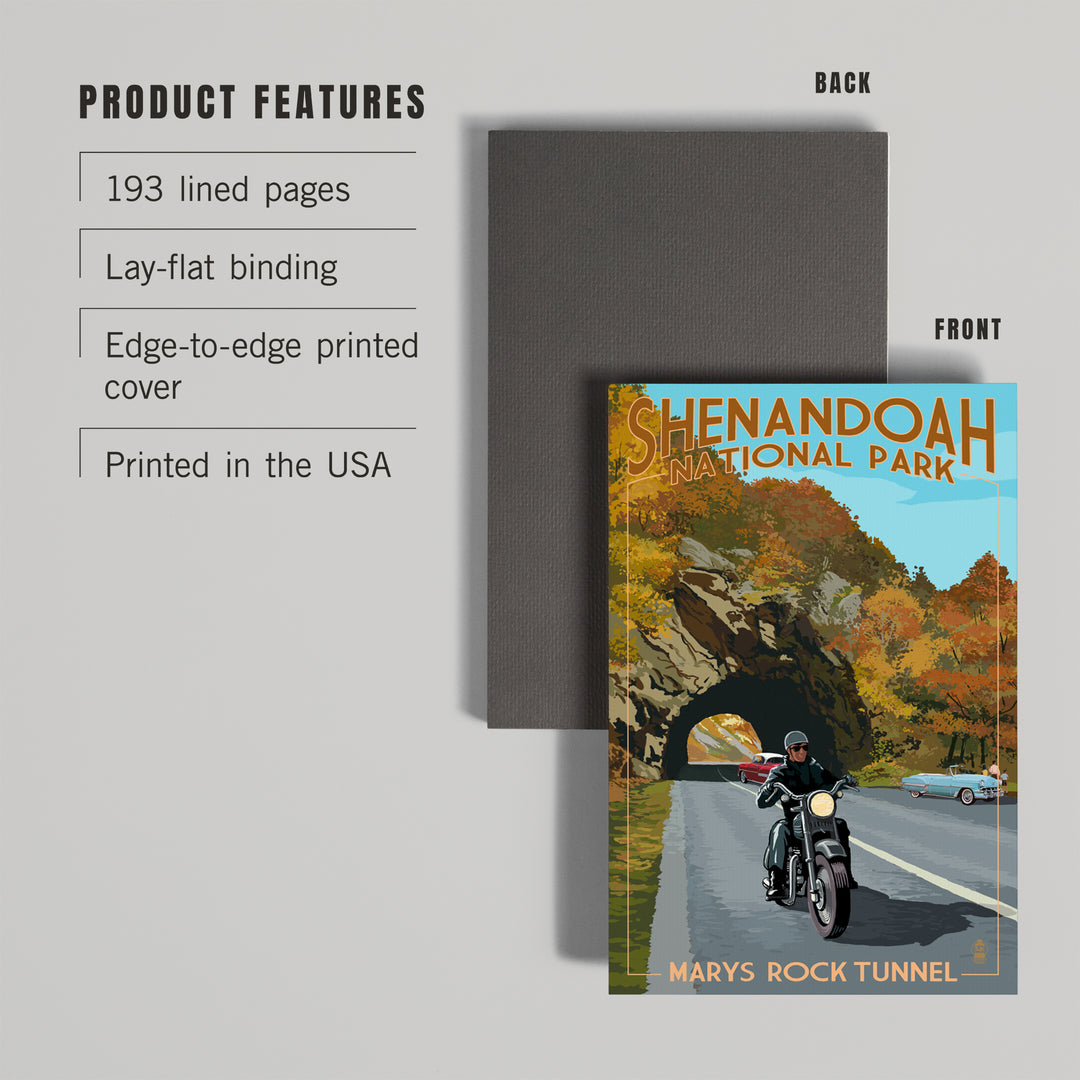 Lined 6x9 Journal, Shenandoah National Park, Virginia, Marys Rock Tunnel Motorcycle, Lay Flat, 193 Pages, FSC paper