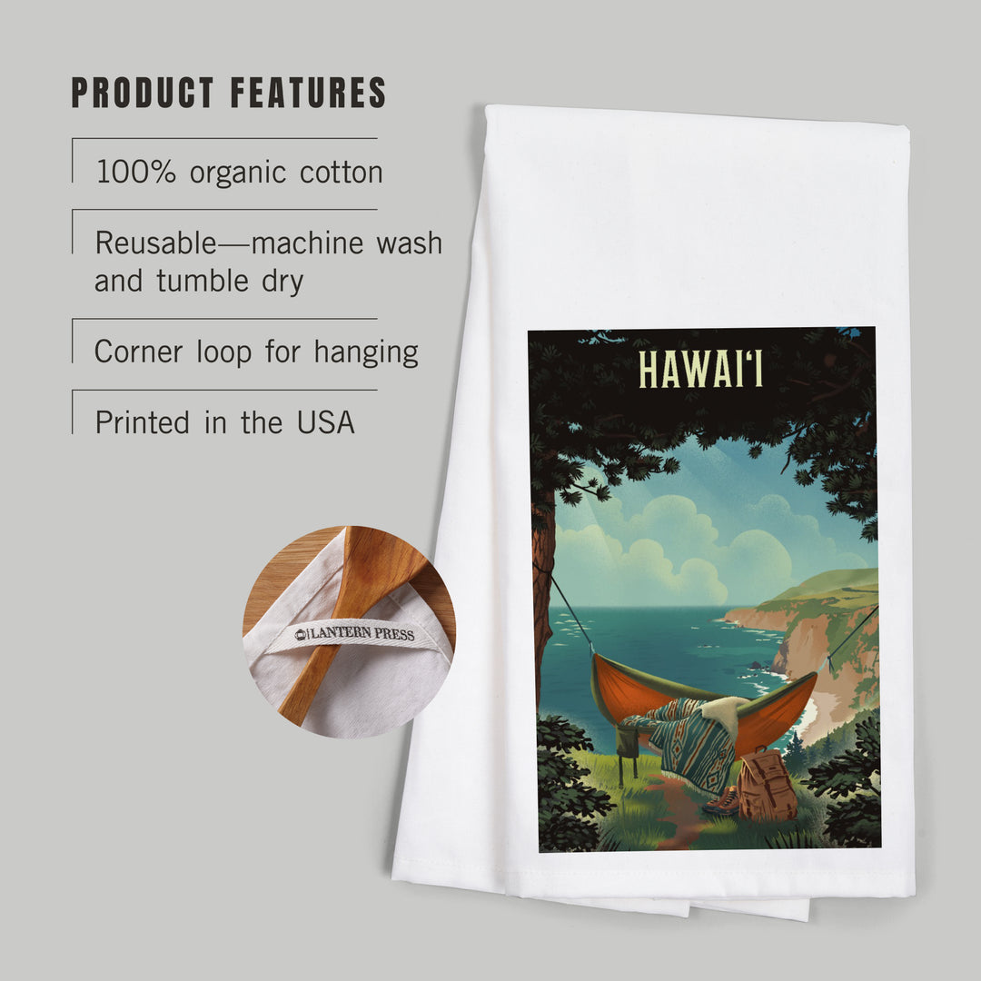 Hawai‘i, Today's Office, Coastal Series, Hammock on Beach, Organic Cotton Kitchen Tea Towels