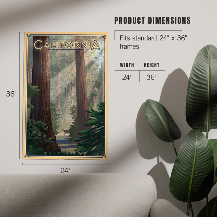 California, Deer in Forest, Lithograph, Art & Giclee Prints