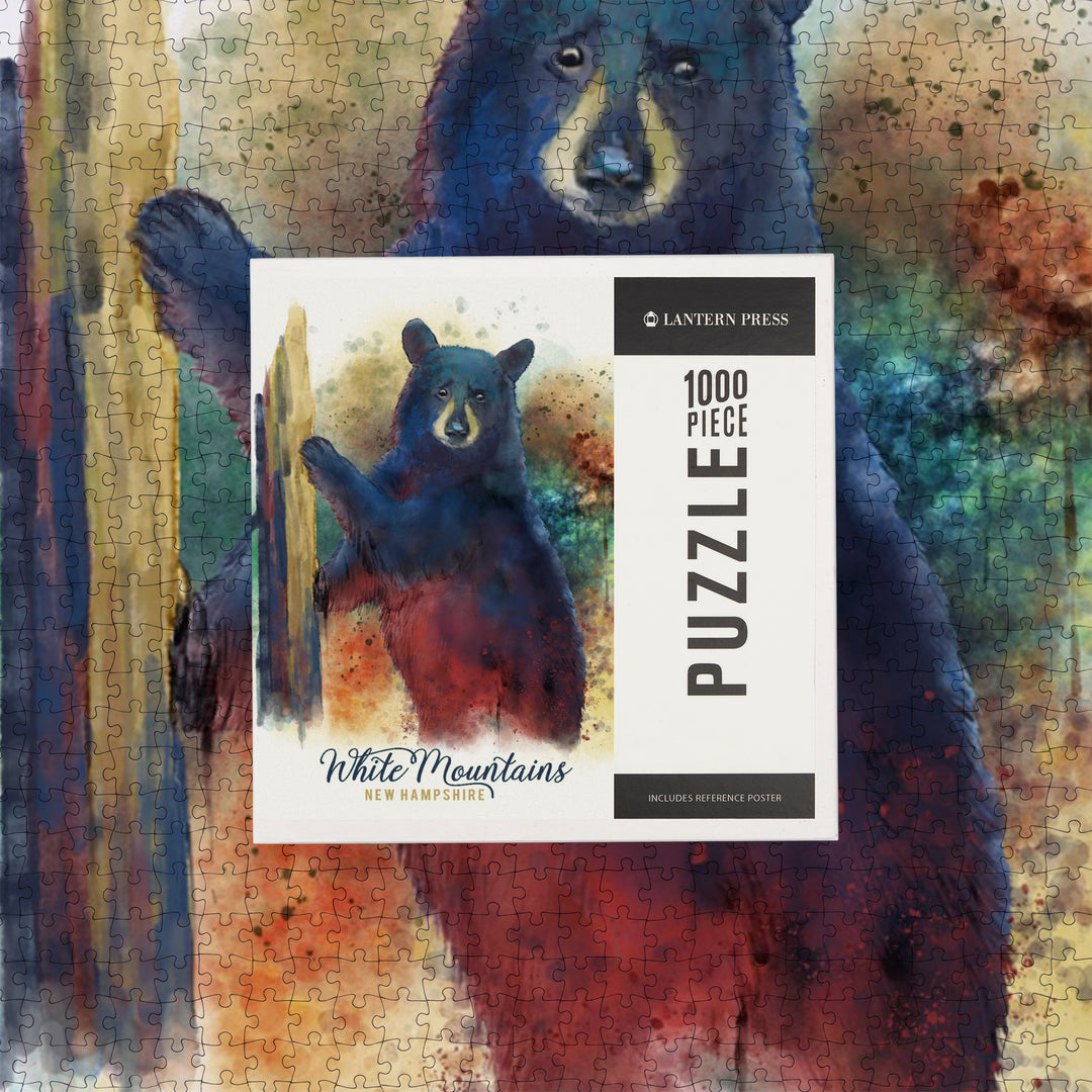 White Mountains, New Hampshire, Watercolor, Black Bear, Jigsaw Puzzle
