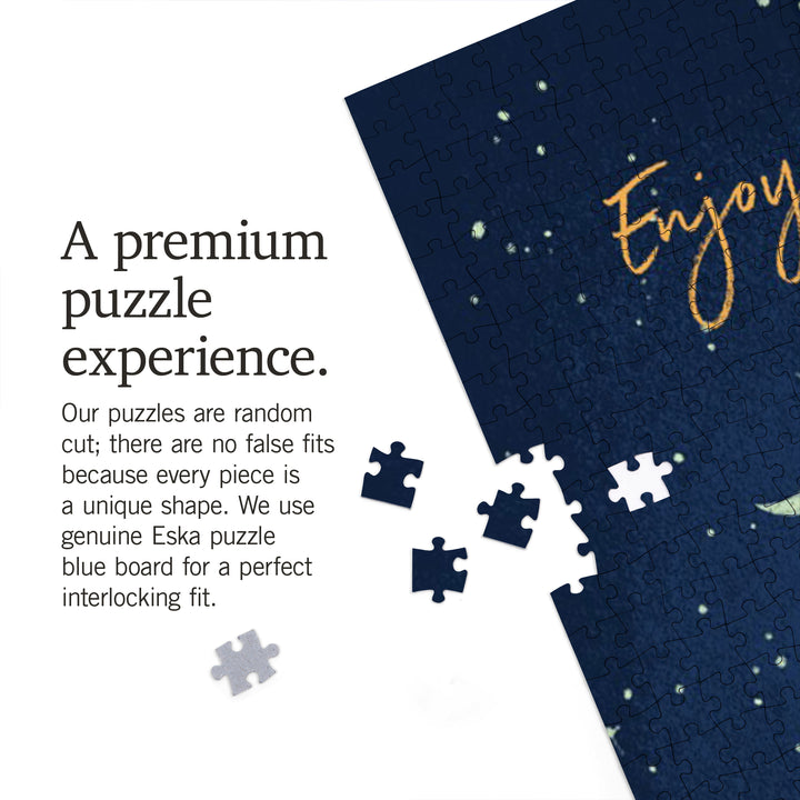 Texas, Camping Scene, Tent and Night Sky, Mid-Century Style, 1000 Piece Jigsaw Puzzle