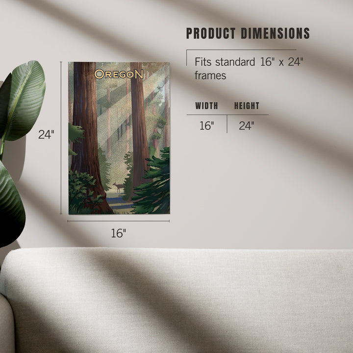 Oregon, Lithograph, Deer in Forest, Art & Giclee Prints