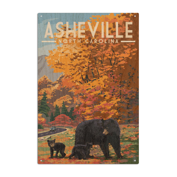 Asheville, North Carolina, Bear Family, Lantern Press Artwork, Wood Signs and Postcards