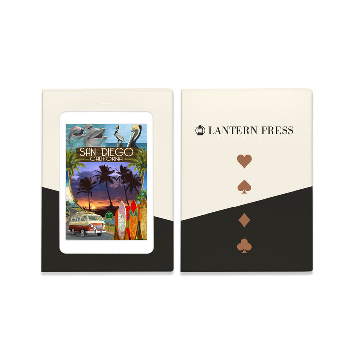 Playing Cards, San Diego, California, LP Camper Van, Montage, 52 Card Deck with Jokers in Box, Unique Art