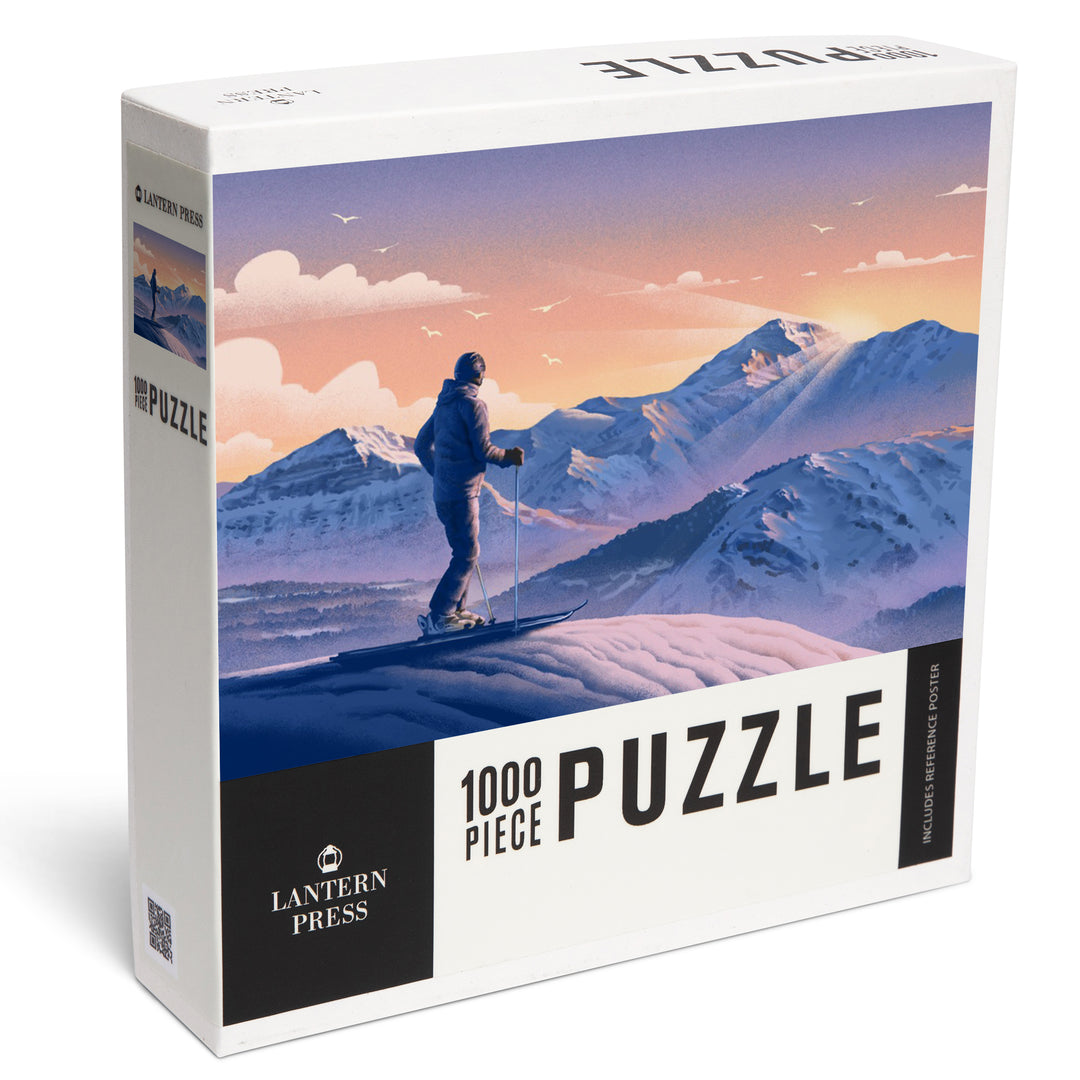 Lithograph, Skier At The Top, 1000 Piece Jigsaw Puzzle