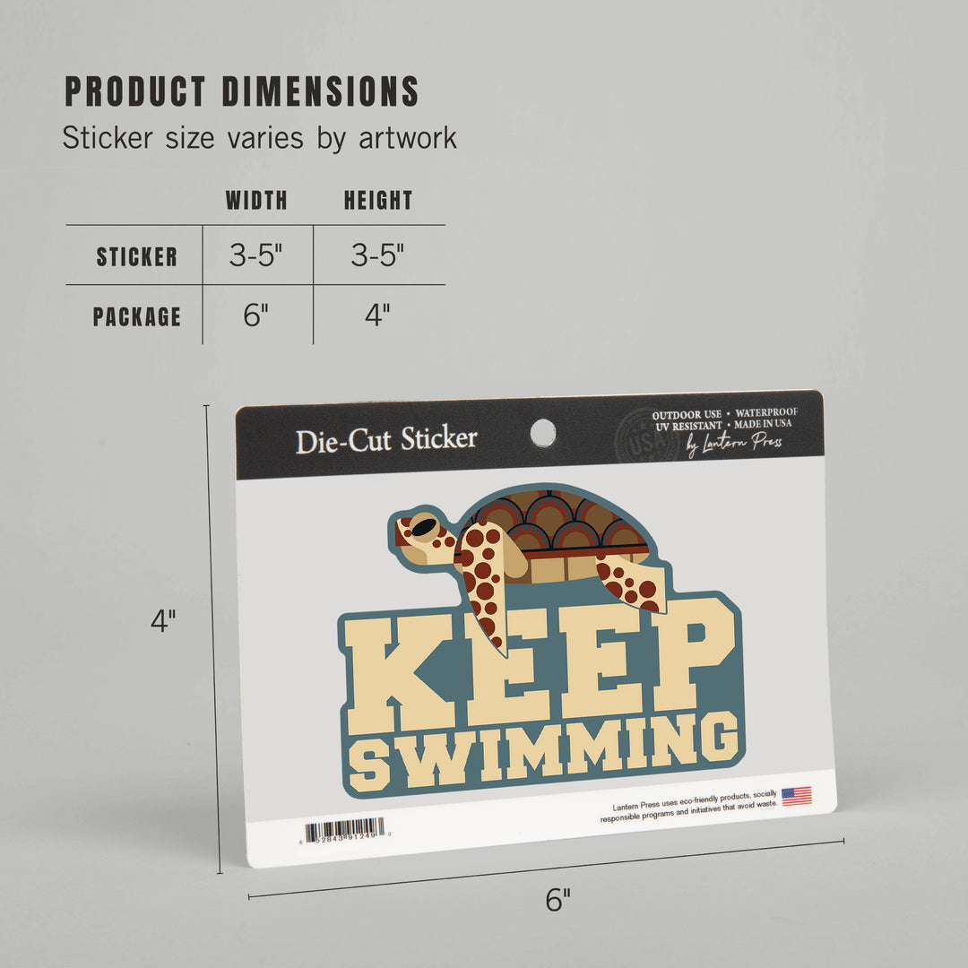 Sea Turtle, Geometric, Keep Swimming, Contour, Lantern Press Artwork, Vinyl Sticker