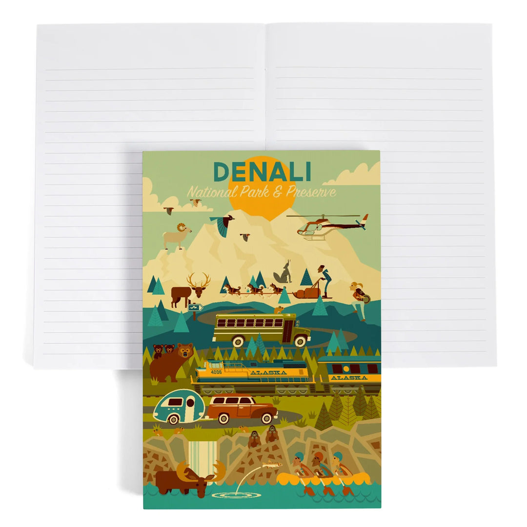 Lined 6x9 Journal, Denali National Park and Preserve, Geometric National Park Series, Lay Flat, 193 Pages, FSC paper