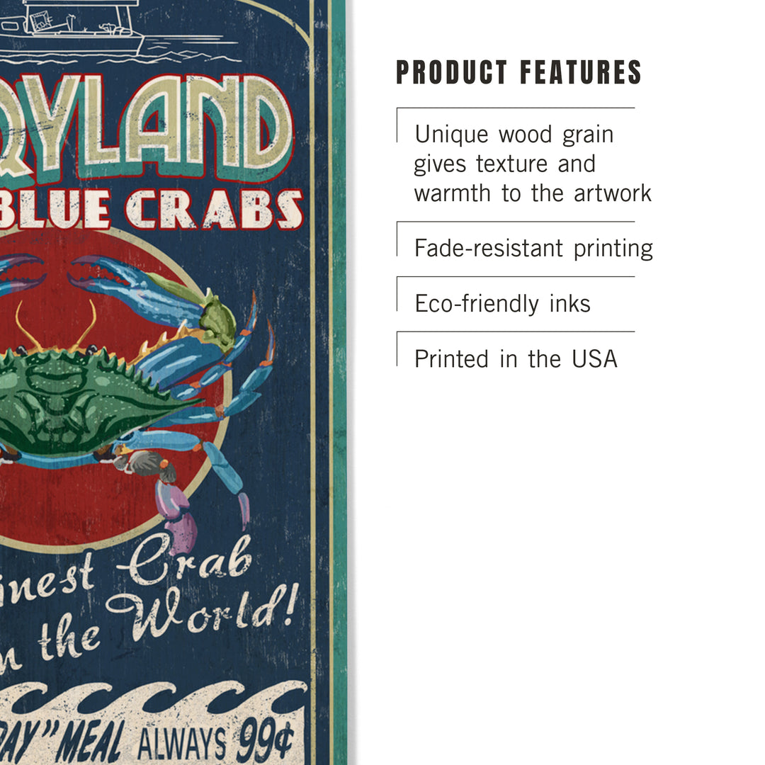 Maryland, Blue Crabs Vintage Advertisement, Wood Sign and Postcards