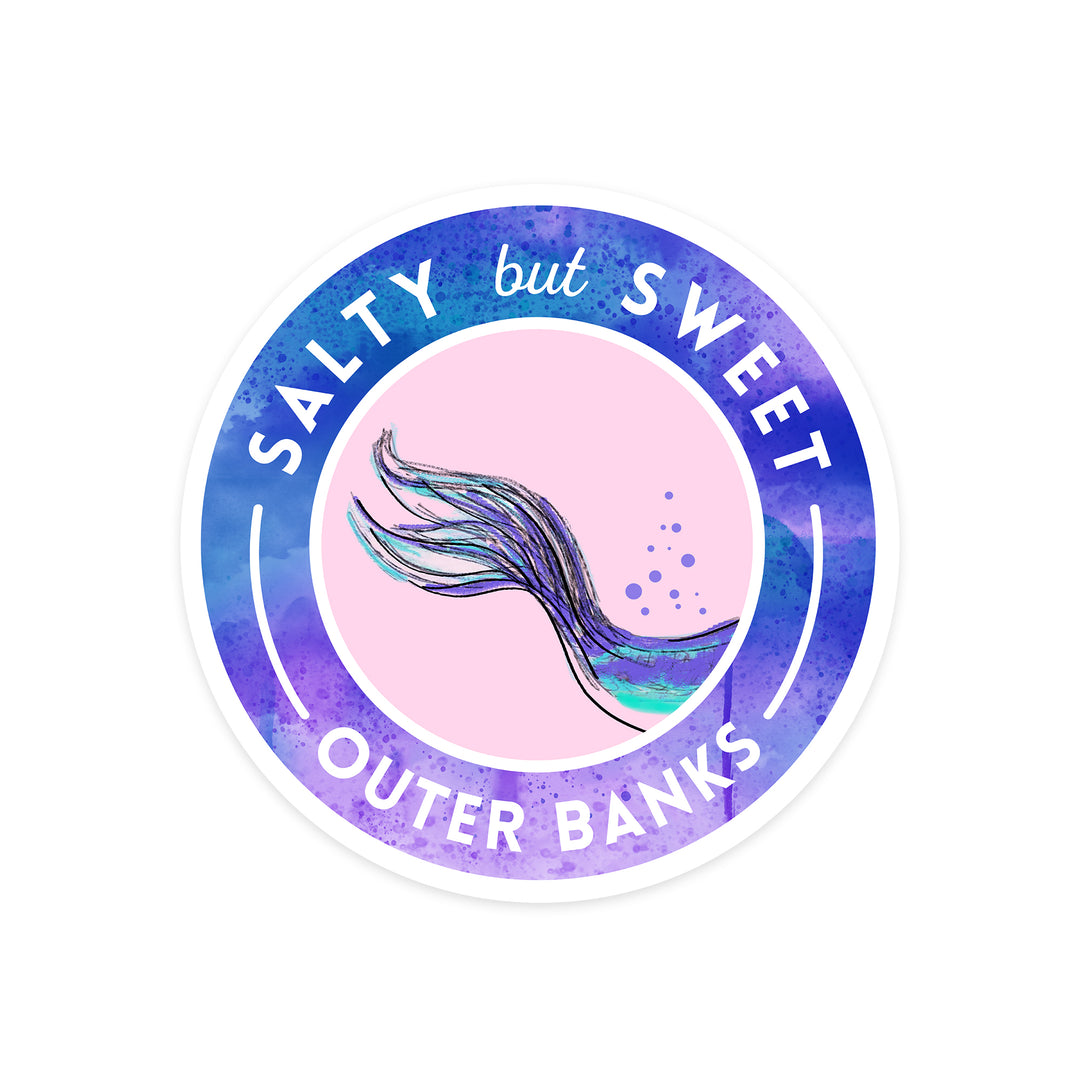 Outer Banks, North Carolina, Salty But Sweet, Mermaid Tale, Contour, Lantern Press Artwork, Vinyl Sticker