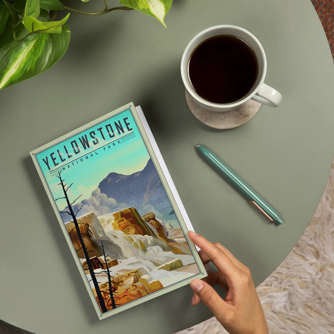 Lined 6x9 Journal, Yellowstone National Park, Mammoth Hot Springs, Lithograph National Park Series, Lay Flat, 193 Pages, FSC paper