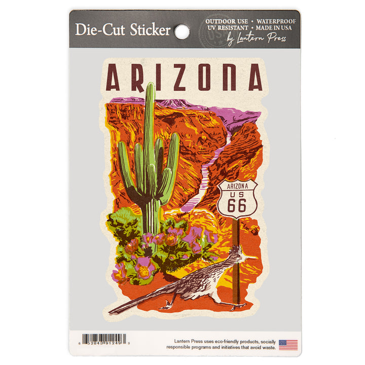 Arizona, Woodblock, Route 66, Vinyl Sticker