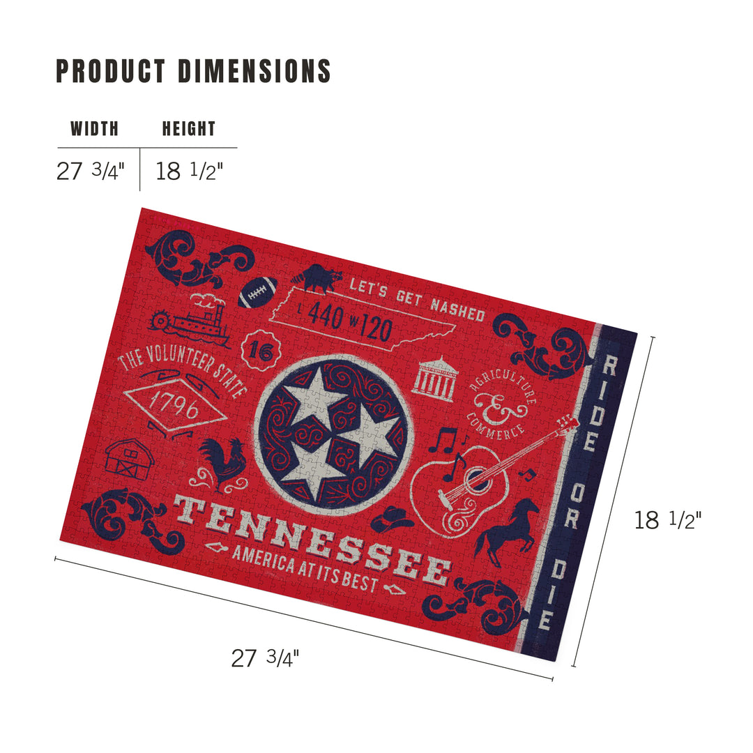 Tennessee, Illustrated State Flag, State Series, 1000 Piece Jigsaw Puzzle