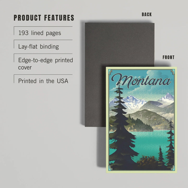 Lined 6x9 Journal, Montana, Lithograph National Park Series, Lay Flat, 193 Pages, FSC paper