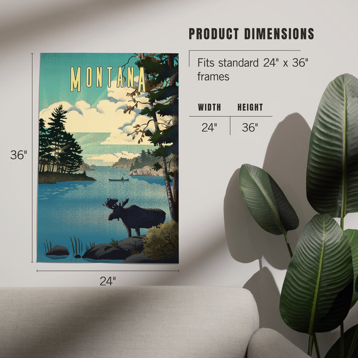 Montana, Moose and Lake, Lithograph, Art & Giclee Prints
