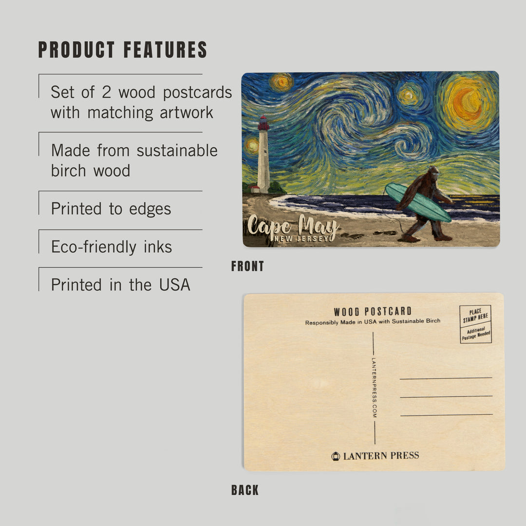 Cape May, New Jersey, Starry Night, Bigfoot on, Wood Sign and Postcards