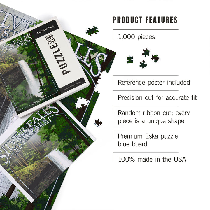 Silver Falls State Park, Oregon, South Falls, 1000 Piece Jigsaw Puzzle