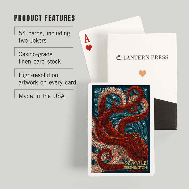 Playing Cards, Seattle, Washington, Octopus Mosaic, 52 Card Deck with Jokers in Box, Unique Art