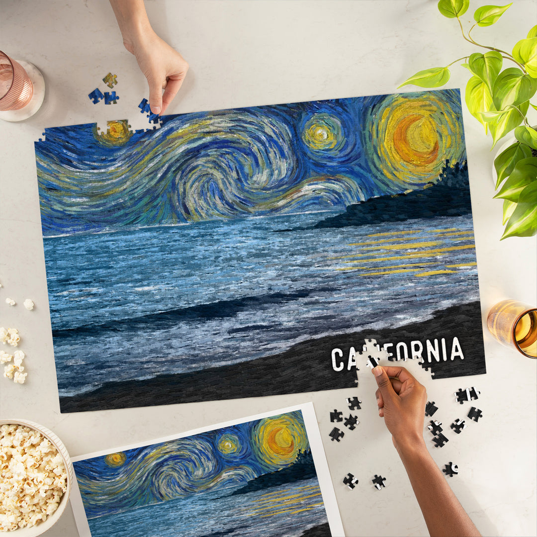 California, Starry Night, Coastline, Jigsaw Puzzle