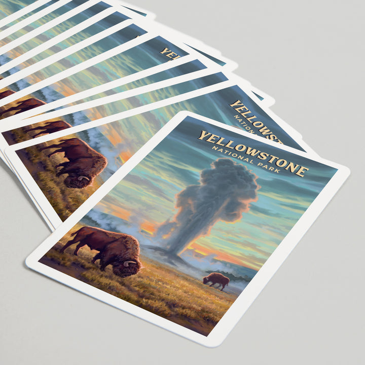Playing Cards, Yellowstone National Park, Wyoming, Oil Painting, Old Faithful Eruption, 52 Card Deck with Jokers in Box, Unique Art