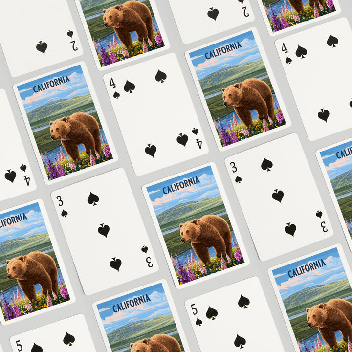 Playing Cards, California, Painterly, Grizzly Bear in Meadow, 52 Card Deck with Jokers in Box, Unique Art