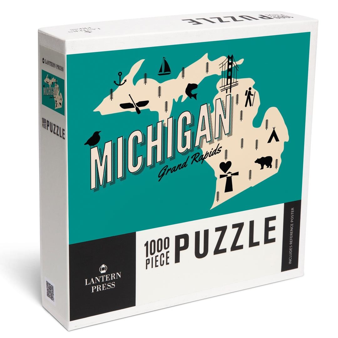 Grand Rapids, Michigan, State and Retro Icons, Jigsaw Puzzle