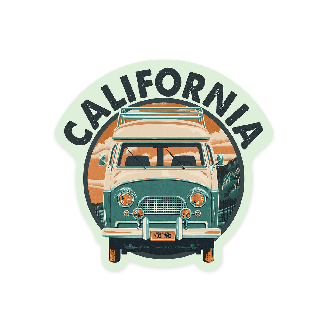 California, Letterpress, Camper Van, Contour, Vinyl Sticker