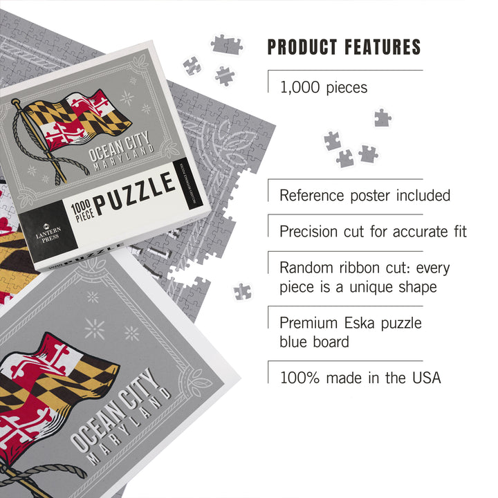 Ocean City, Maryland, Waving State Flag, State Series, 1000 Piece Jigsaw Puzzle