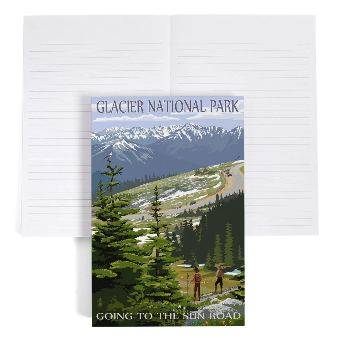 Lined 6x9 Journal, Glacier National Park, Montana, Going to the Sun Road and Hikers, Lay Flat, 193 Pages, FSC paper