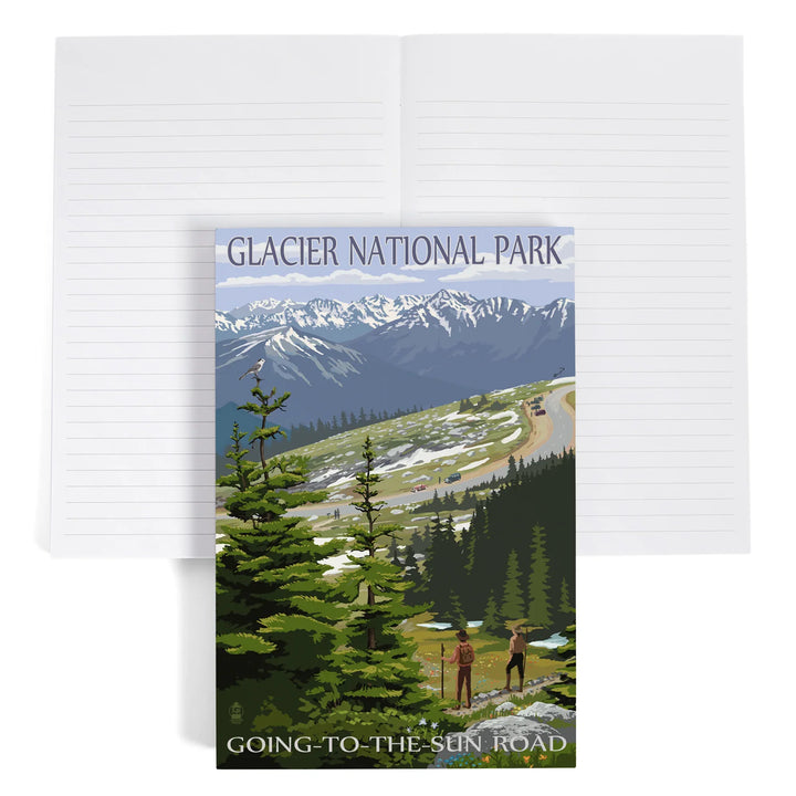 Lined 6x9 Journal, Glacier National Park, Montana, Going to the Sun Road and Hikers, Lay Flat, 193 Pages, FSC paper