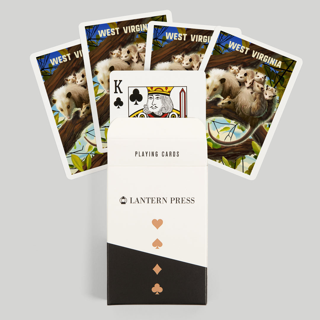 Playing Cards, West Virginia, Possum with Babies, 52 Card Deck with Jokers in Box, Unique Art