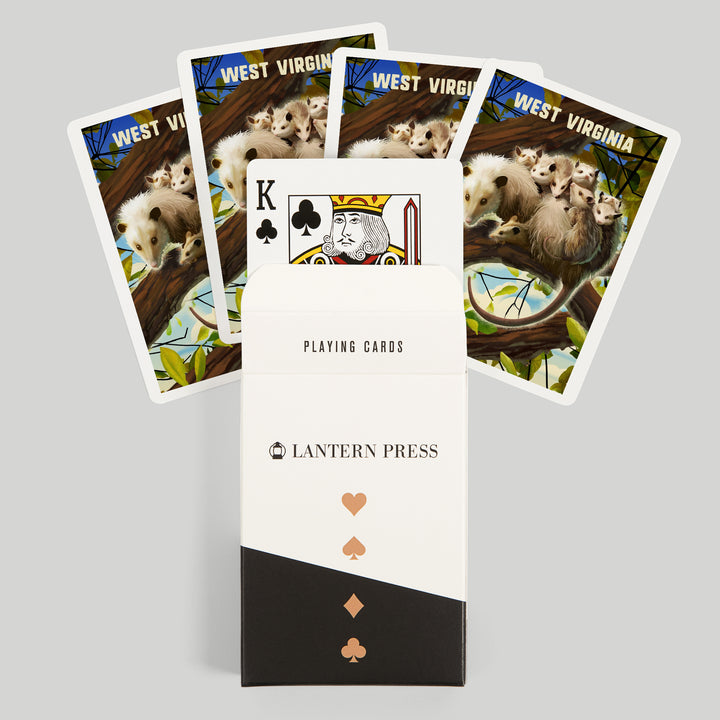Playing Cards, West Virginia, Possum with Babies, 52 Card Deck with Jokers in Box, Unique Art