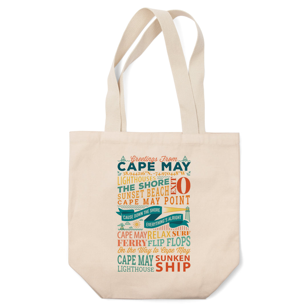 Cape May, New Jersey, Sunset Beach, New Typography, Lantern Press Artwork, Tote Bag