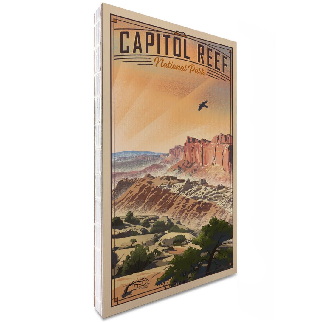 Lined 6x9 Journal, Capitol Reef National Park, Utah, Water Pocket Fold, Lithograph National Park Series, Lay Flat, 193 Pages, FSC paper