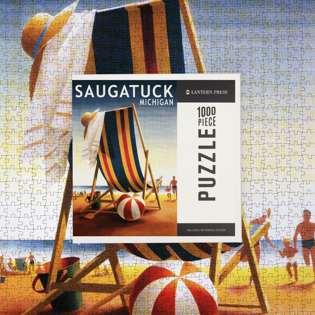 Saugatuck, Michigan, Beach Chair and Ball, Jigsaw Puzzle