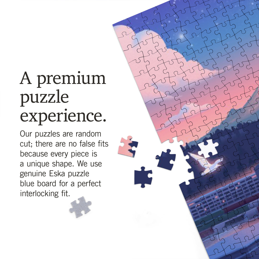 Tacoma, Washington, Lithograph, Skyline, 1000 Piece Jigsaw Puzzle