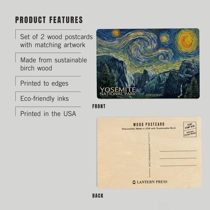 Yosemite National Park, California, Starry Night, Wood Sign and Postcards
