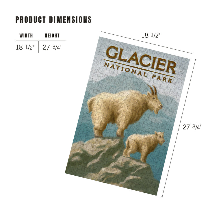 Glacier National Park, Montana, Oil Painting, Mountain Goats, 1000 Piece Jigsaw Puzzle