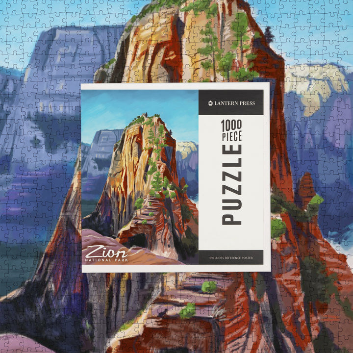 Zion National Park, Utah, Angels Landing, Oil Painting, Jigsaw Puzzle