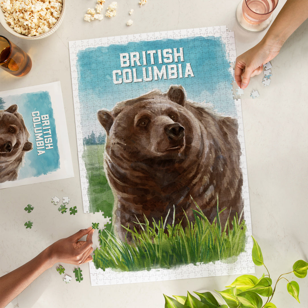 British Columbia, Watercolor Study, Grizzly Bear, 1000 Piece Jigsaw Puzzle