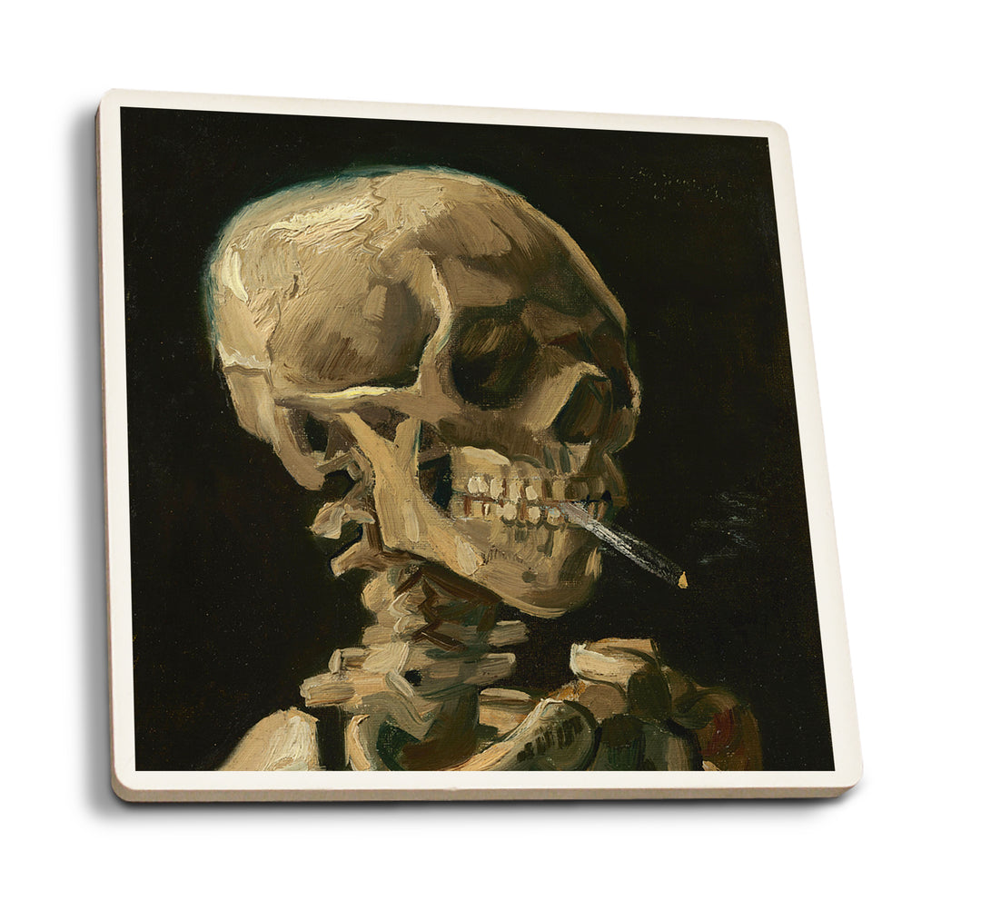 Head of a Skeleton with a Burning Cigarette (Vincent Van Gogh) c. 1886, Masterpiece Classic, Coaster Set
