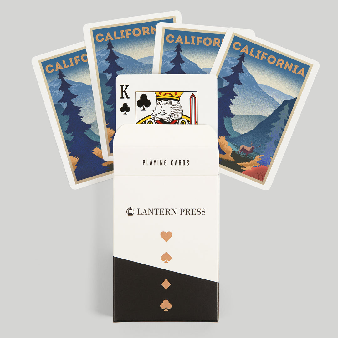 Playing Cards, California, Elk and Mountain Scene, Lithograph, 52 Card Deck with Jokers in Box, Unique Art