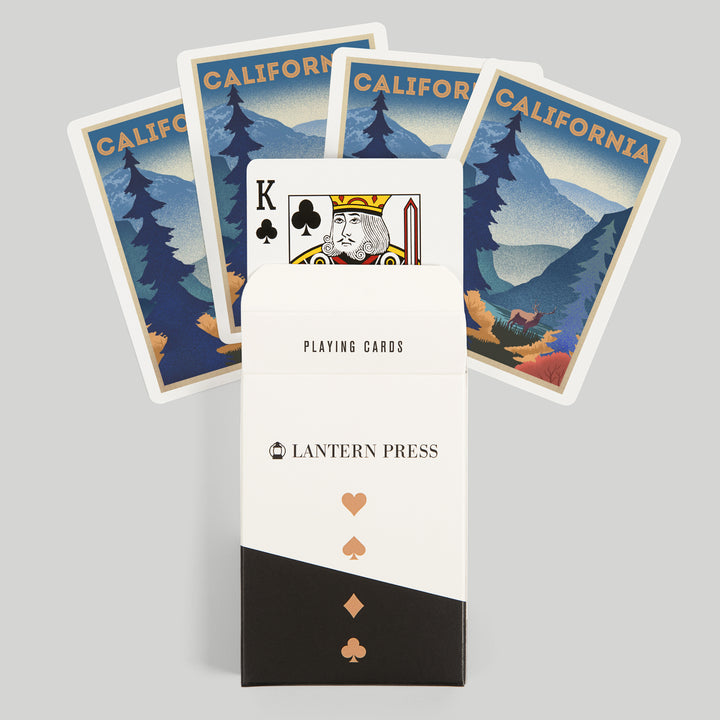 Playing Cards, California, Elk and Mountain Scene, Lithograph, 52 Card Deck with Jokers in Box, Unique Art