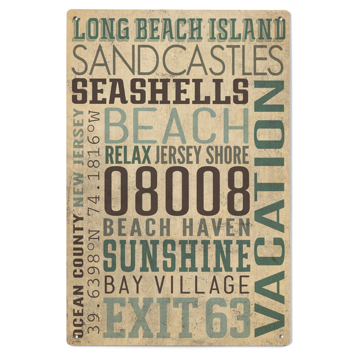 Long Beach Island, New Jersey, Typography (#2), Lantern Press Artwork, Wood Signs and Postcards