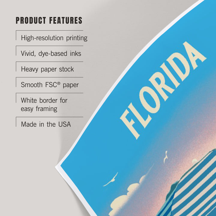 Florida, Lithograph, Beach Umbrella and Chair, Art & Giclee Prints