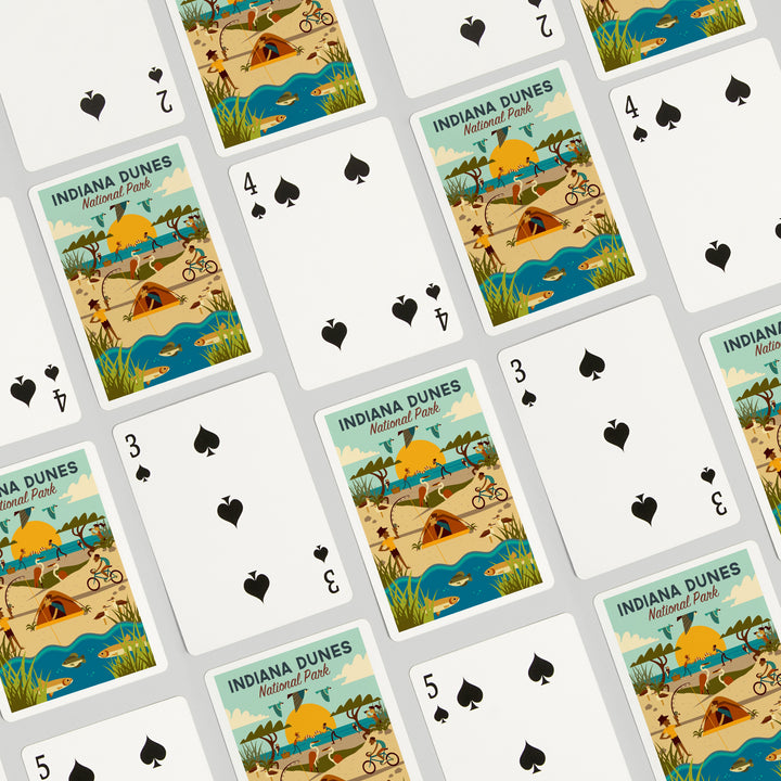 Playing Cards, Indiana Dunes National Park, Indiana, Geometric National Park Series, 52 Card Deck with Jokers in Box, Unique Art
